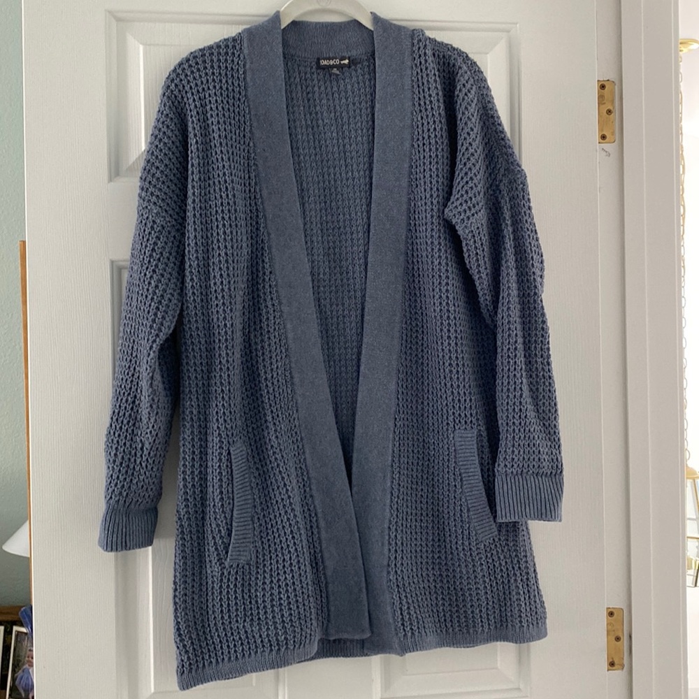 Toad&Co long sweater cardigan gray blue